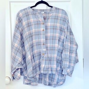 NWT Heyson hi-low blue plaid flannel batwing shirt - size L